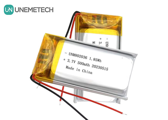 UNEMETECH 3.7V μπαταρία πολυμερούς ιόντων λιθίου 500mAh μπαταρία πολυμερούς λιθίου 802036 1.85Wh μπαταρία LiPo