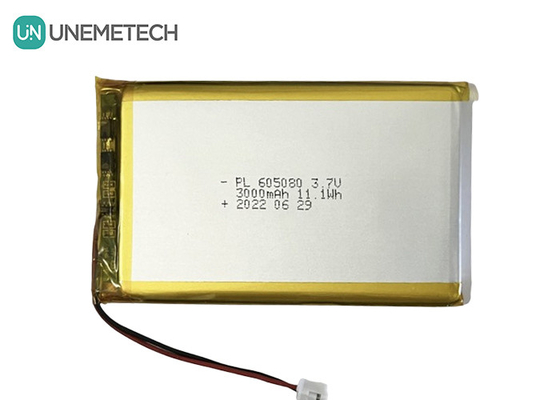 3.7V 3000mAh επαναφορτιζόμενη μπαταρία ιόντων λιθίου 605080 με PCB και σύνδεσμο καλωδίου για ηλεκτρονικά