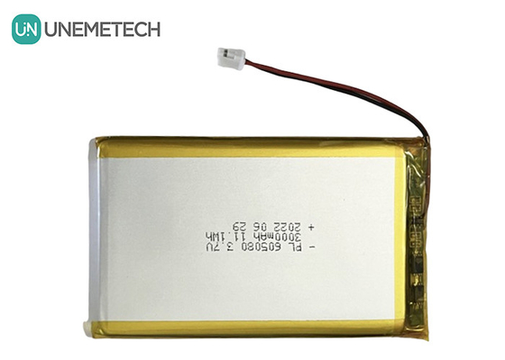 3.7V 3000mAh επαναφορτιζόμενη μπαταρία ιόντων λιθίου 605080 με PCB και σύνδεσμο καλωδίου για ηλεκτρονικά