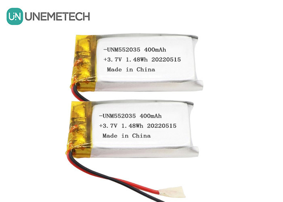 3.7V επαναφορτιζόμενη μπαταρία πολυμερούς ιόντων λιθίου 552035 400mAh μπαταρία Li Po για ασύρματη συσκευή
