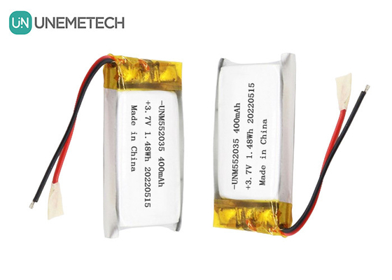 3.7V επαναφορτιζόμενη μπαταρία πολυμερούς ιόντων λιθίου 552035 400mAh μπαταρία Li Po για ασύρματη συσκευή