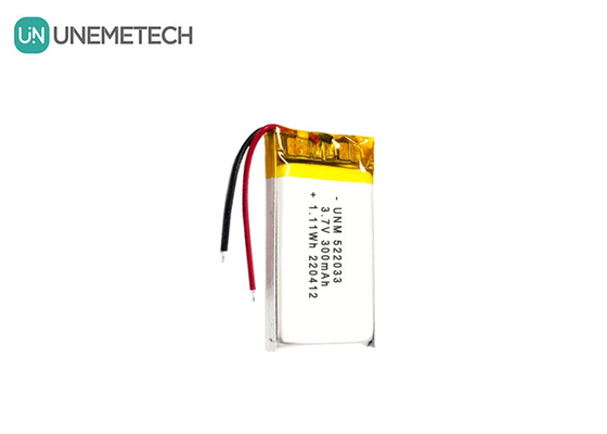3.7V 300mAh 522033 Ευέλικτη προσαρμοσμένη μπαταρία πολυμερούς ιόντων λιθίου για έξυπνα ρολόγια