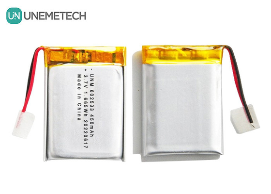 Ανανεώσιμη μπαταρία 3.7V 450mAh 602533 Deep Cycle Lipo για έξυπνα ρολόγια