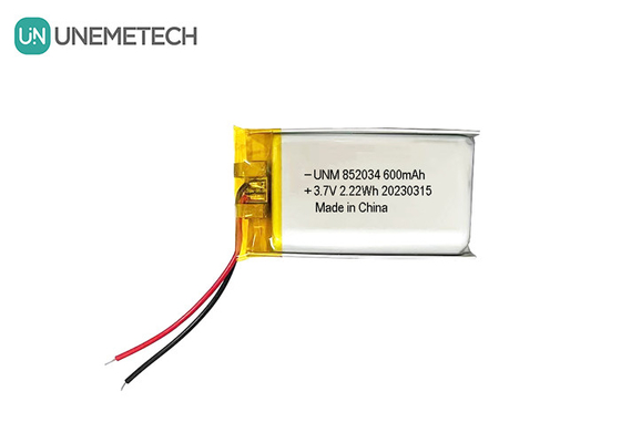 3.7V 600mAh 852034 επαναφορτιζόμενη προσαρμοσμένη μπαταρία πολυμερούς λιθίου για ακουστικά