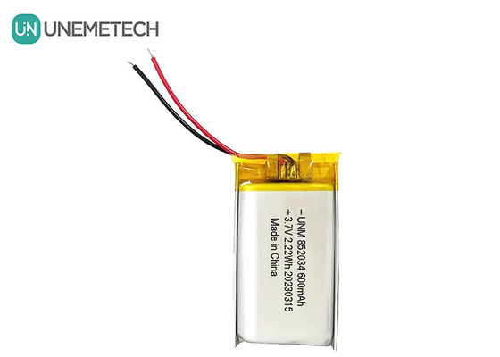 3.7V 600mAh 852034 επαναφορτιζόμενη προσαρμοσμένη μπαταρία πολυμερούς λιθίου για ακουστικά