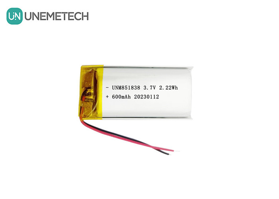 600mAh επαναφορτιζόμενη μπαταρία πολυμερούς Li 851838 3.7V προσαρμοσμένη μπαταρία Lipo