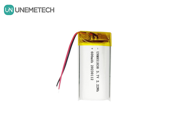 600mAh επαναφορτιζόμενη μπαταρία πολυμερούς Li 851838 3.7V προσαρμοσμένη μπαταρία Lipo