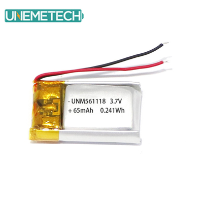 3.7V 65mAh 561118 επαναφορτιζόμενη προσαρμόσιμη μπαταρία πολυμερούς λιθίου για ακουστικά