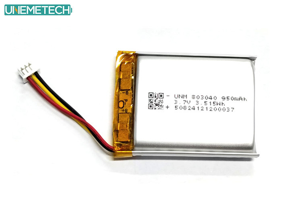 3.7V 950mAh 803040 Πολυμερή μπαταρία ιόντων λιθίου με Molex51021-3P για εξωτερική ηλεκτρονική συσκευή